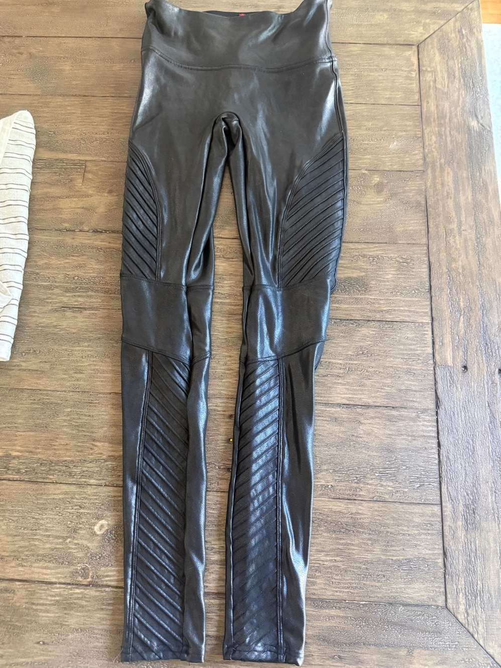 SPANX Black Faux Leather Moto Leggings  Small